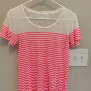 J Crew 100% Linen Tee - Hot Pink & White